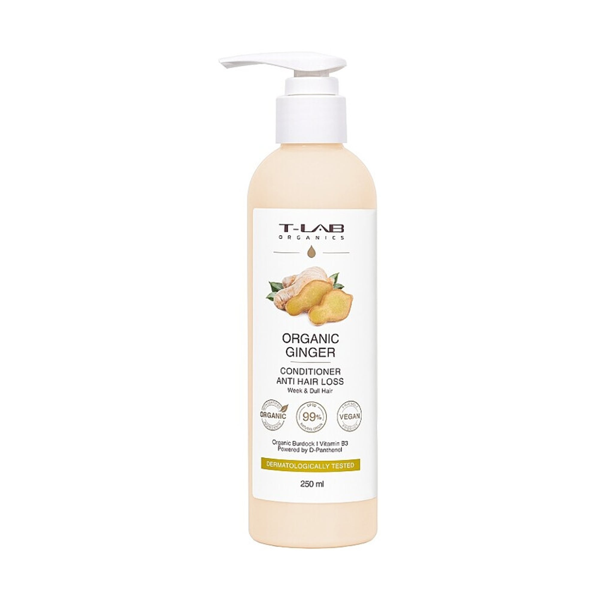 Кондиціонер T-LAB Professional Organics Organic Ginger Conditioner Anti-Hair Loss проти випадіння, для ослабленого та тьмяного волосся, 250 мл